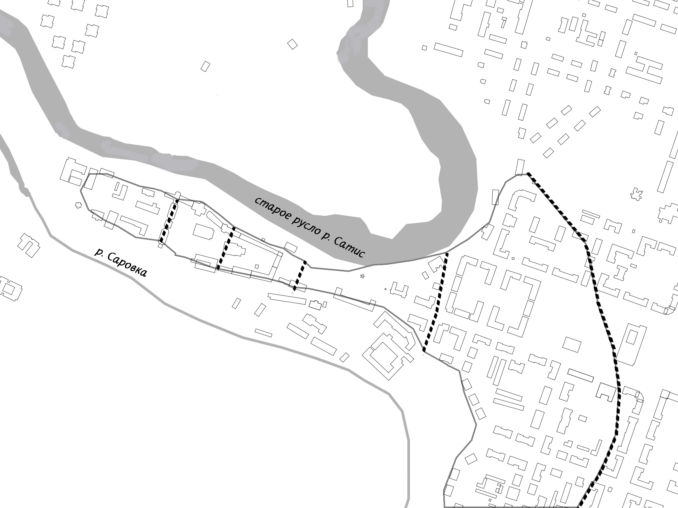 Схема Старого городища, совмещенная с современной планировкой Сарова